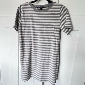 Gray and White Stripe T-Shirt Stretch Shift short Sleeve Dress